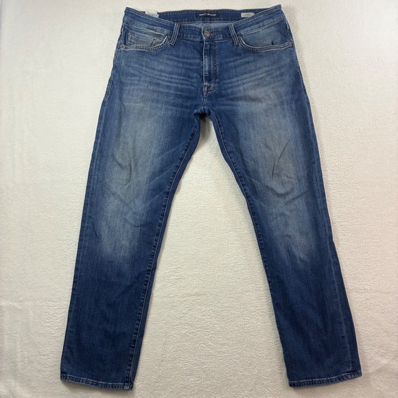 Mavi Jeans Zach Straight Leg Mens 36x32 Blue Faded Whiskered Casual Denim Dark - Picture 3 of 9